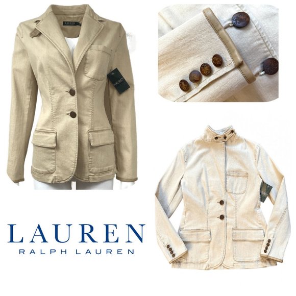 Ralph Lauren Jackets & Blazers - NWT Lauren Ralph Equestrian Leather Trim Stretchy Cotton blend Blazer Jacket